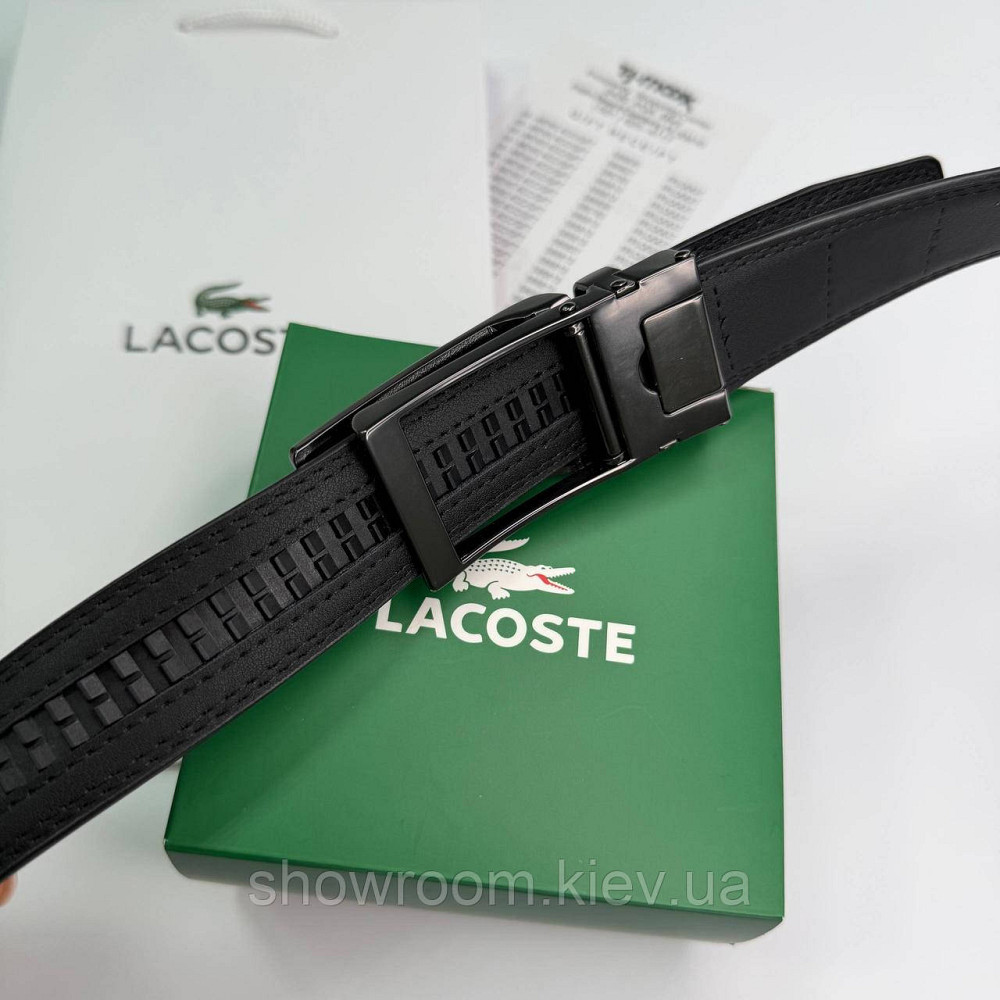 Чоловічий шкіряний брендовий ремінь з пряжкою автомат Lacoste (980) Київ - фото 6
