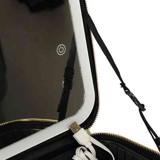 Косметичка дорожня з LED дзеркалом (26х23х11см), Чорна / Портативна косметичка-валіза / Органайзер для косметики Київ