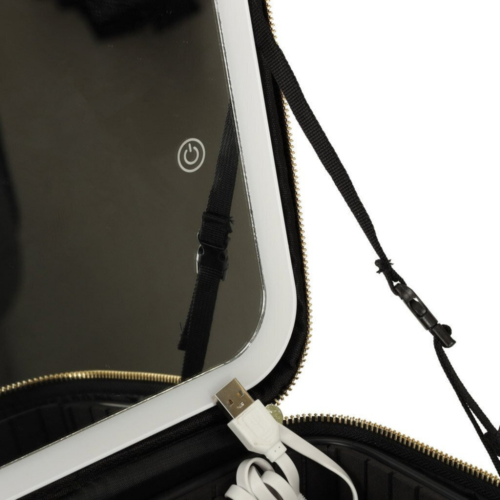 Косметичка дорожня з LED дзеркалом (26х23х11см), Чорна / Портативна косметичка-валіза / Органайзер для косметики Київ - фото 4