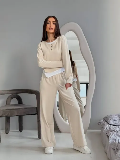 Жіночий костюм 2-ка з двунитки бежевий чорний Одеса - фото 13