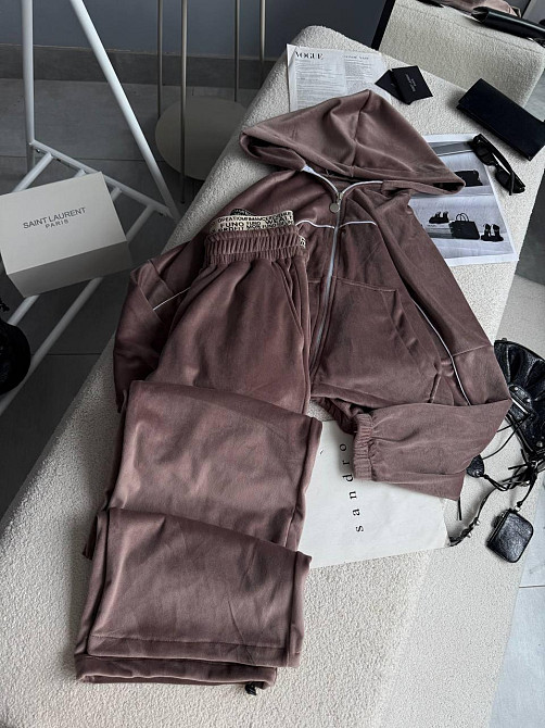 Женский утепленный велюровый костюм двойка на меху Мокко, 48/52 Одесса - изображение 3