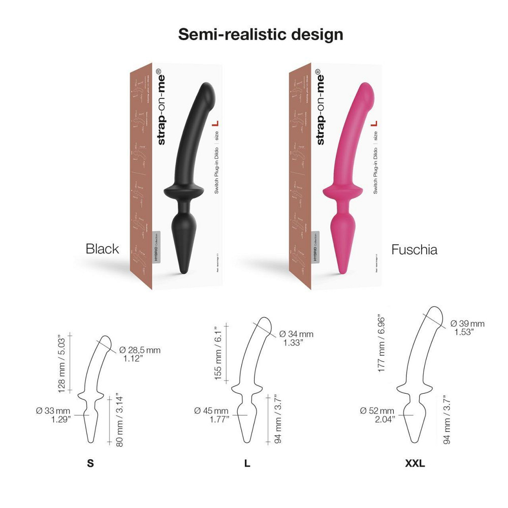 Анальная пробка с дилдо 2в1 Strap-On-Me SWITCH PLUG-IN DILDO Fuchsia L, диаметр 4,5/3,4 см Sex Aura Киев - изображение 3
