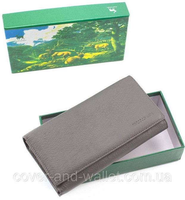 Большой женский кошелёк  с отделом для визиток из натуральной кожи серого цвета Marco Coverna Киев - изображение 6