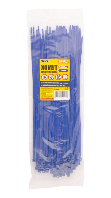 MASTERTOOL Хомут нейлоновий MASTERTOOL 4.8х300 мм 100 шт синій 20-1742 Коломыя - изображение 2