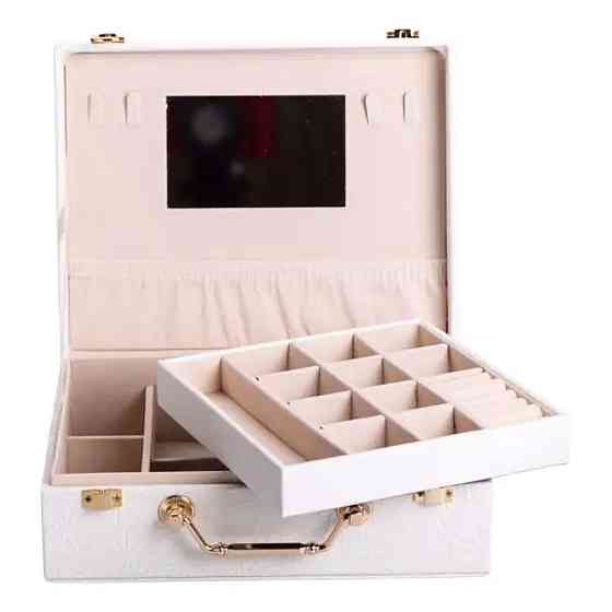 Шкатулка для украшений из эко кожи 2 яруса с зеркалом органайзер для ювелирных изделий HP-5-15W Киев