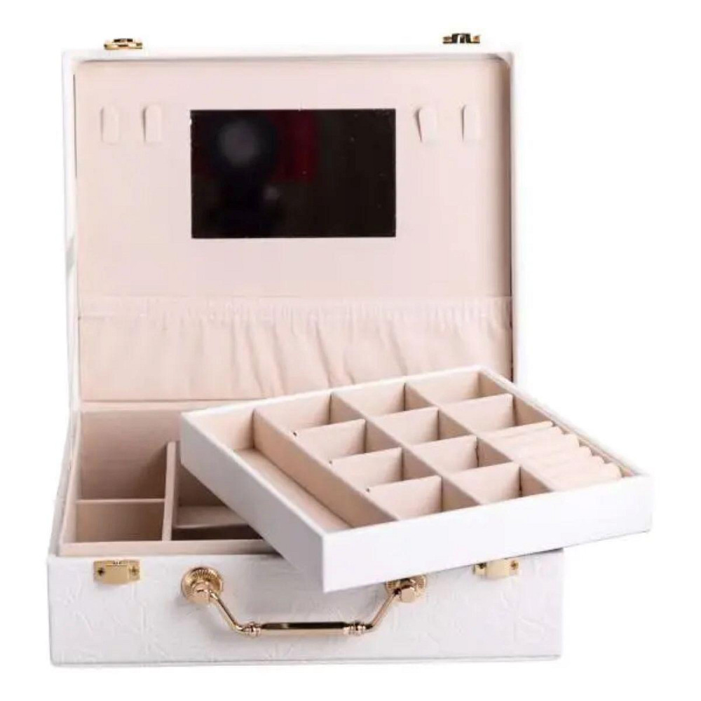 Скринька для прикрас з еко шкіри 2 яруси із дзеркалом органайзер для ювелірних виробів HP-5-15W Київ - фото 2