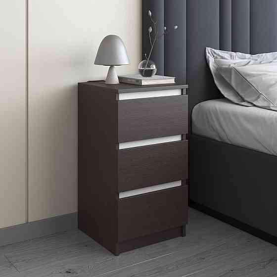 Тумба прикроватная VAYS, в спальню, современная, 3 ящика, без ручек R-30 Венге Темный-Белые планки Львов