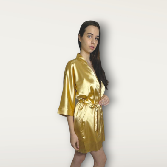 Халат женский атласный под пояс длина 90см Золото XS/S Харьков