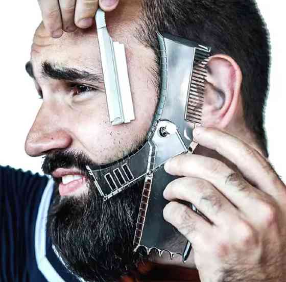 Шаблон для бороди з додатковими лезами трафарет для бороди і вусів стайлер тример для бороди чорний Київ