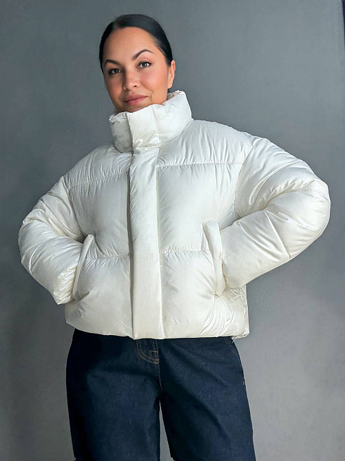 Куртка женская Haiziyuan 8606 короткая пуффер с воротником белая, белый, L Киев - изображение 4