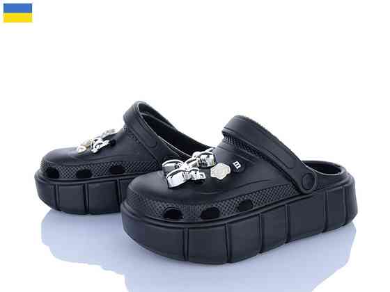 Кроксы черные женские на высокой толстой подошве легкие платформе с украшением 40 Одесса