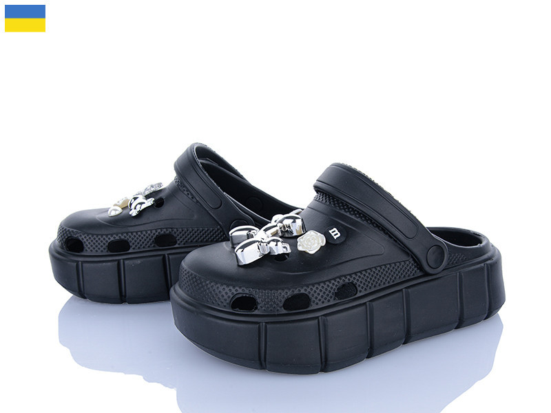 Кроксы черные женские на высокой толстой подошве легкие платформе с украшением 40 Одесса - изображение 3