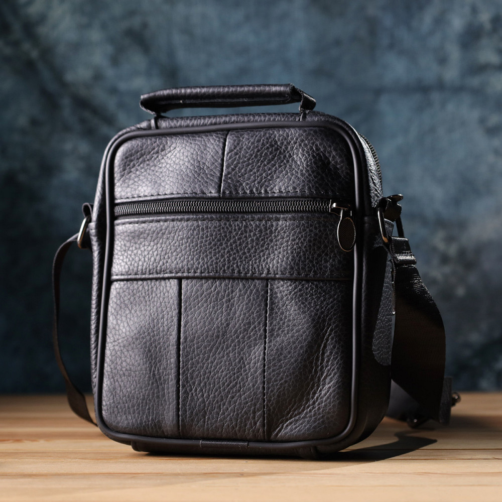 Практичная вертикальная сумка с ручкой для мужчин из натуральной кожи Vintage 22864 Черный Киев - изображение 2