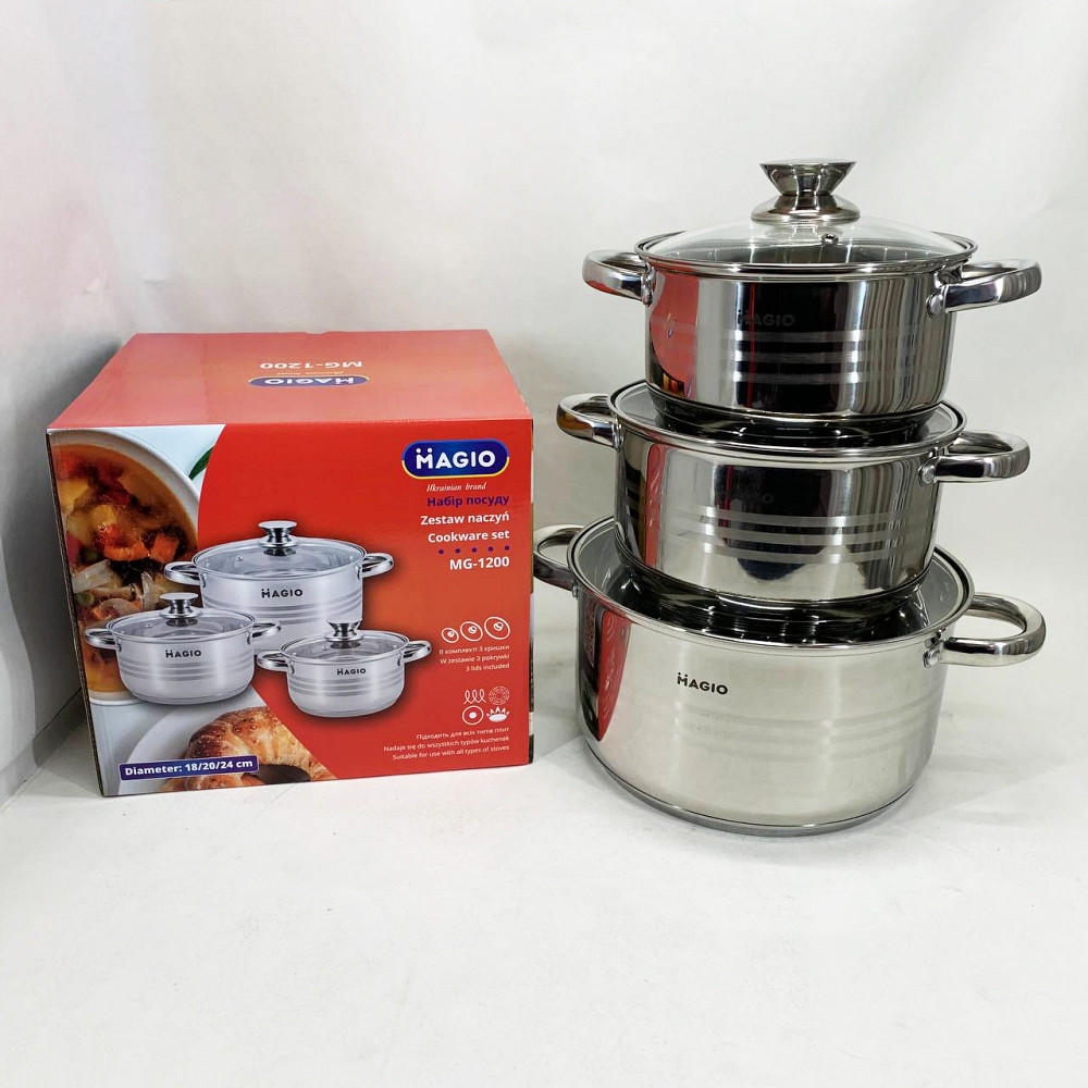 Каструлі з нержавіючої сталі MAGIO, Набір каструль з нержавіючої сталі, Набір каструль для електроплити TE-74 Львів - фото 7