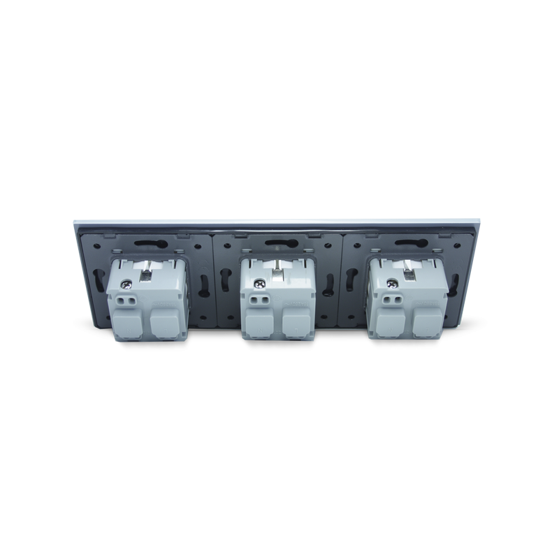 LIVOLO Потрійна електрична розетка з заземленням LIVOLO, чорна з білою рамкою, хромованою встав Коломыя - изображение 3