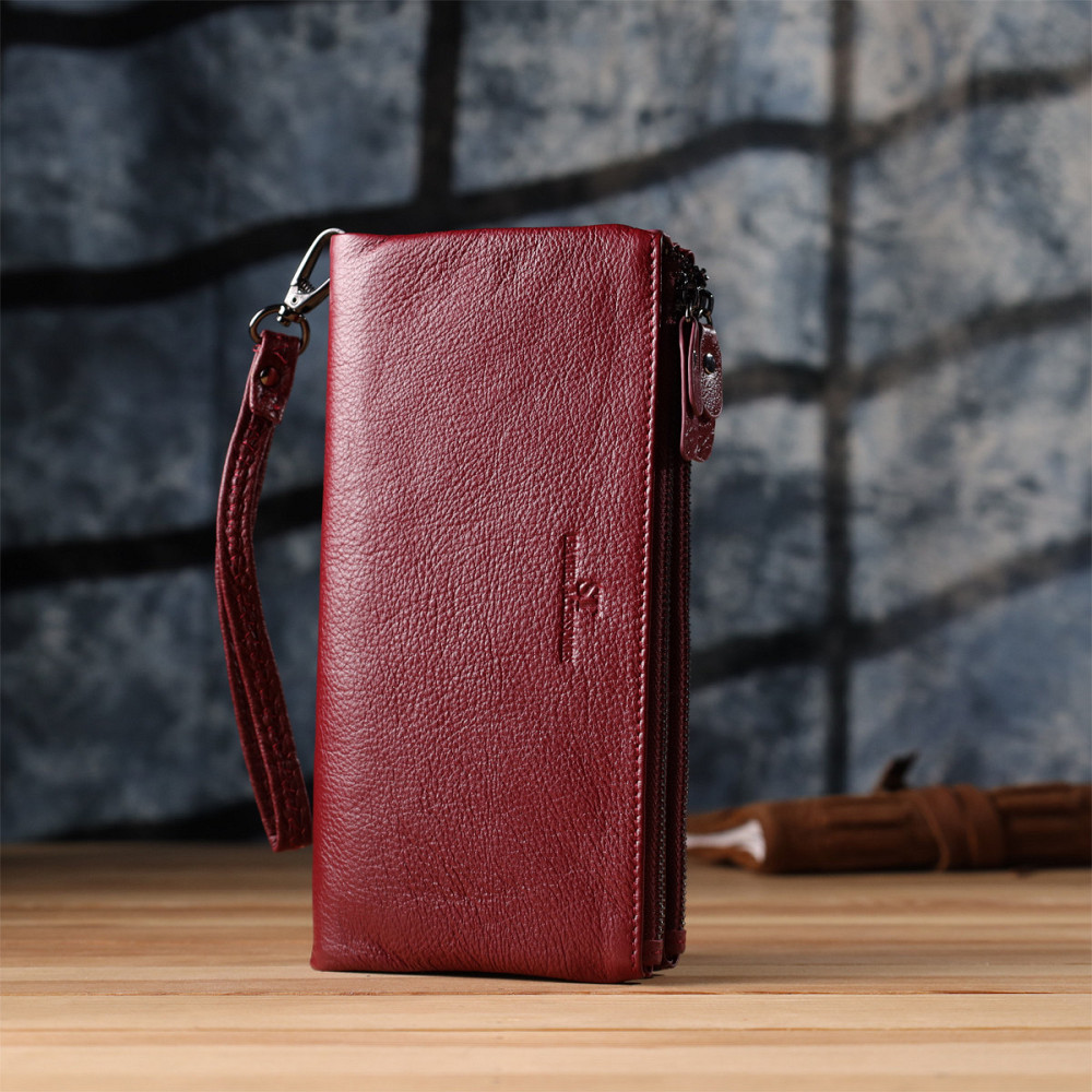 Кожаный кошелек на три отделения для женщин ST Leather 23108 Бордовый Киев - изображение 3