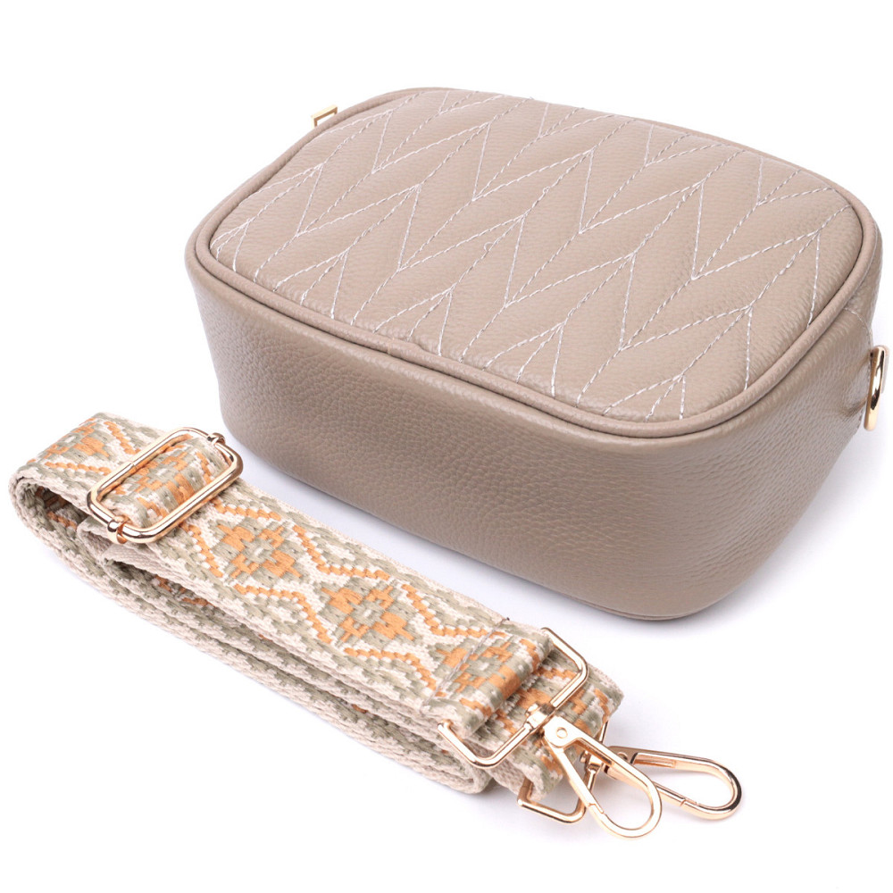 Елегантна стьобана сумка жіноча з натуральної шкіри Vintage 22612 Бежевий Київ - фото 8