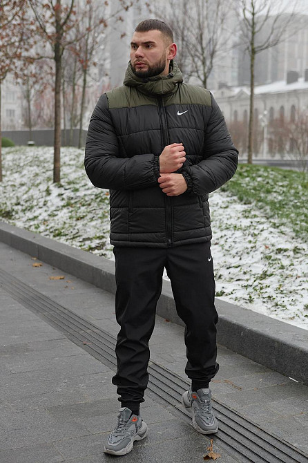 Зимова куртка чоловіча пух з підкладом на флісі коротка Frost хакі-чорна M Одеса - фото 3