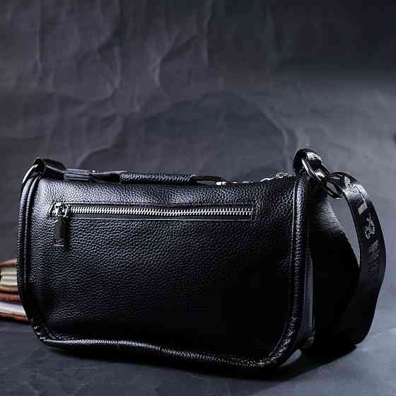 Жіноча сумка із заокругленими краями з натуральної шкіри Vintage 22253 Чорна Київ