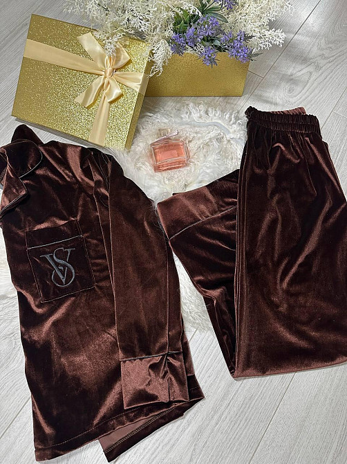 Женская стильная домашняя пижама бархатная пижама Шоколадный, 46/48 Одесса - изображение 5