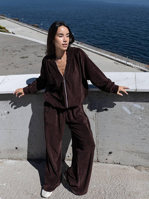 Женский повседневный оверсайз костюм двойка: кофта и штаны хлопковый велюр Одесса - изображение 1