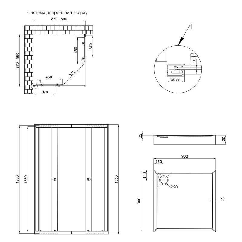 Набор Qtap душевая кабина Presto CRM1099SP5 Pear 1970x900x900 мм + поддон Tern 309912C 90x90x12 см с сифоном Киев - изображение 2
