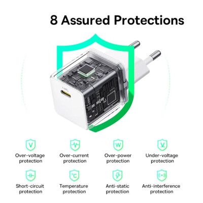 Зарядний пристрій Baseus Palm Fast Charger 1C 30W + Cable 1.0m Type-C 60W white (P10111605213-01) Вінниця - фото 7