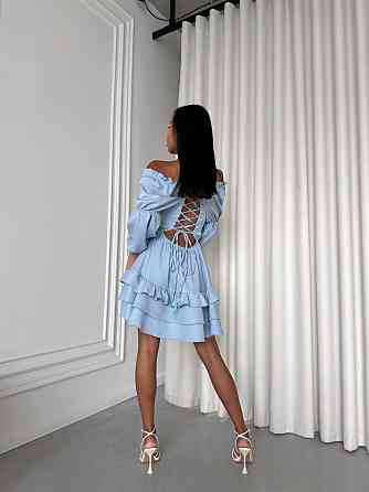 Женское стильное мини платье с воланами креп костюмка Голубой, 42/44 Одесса