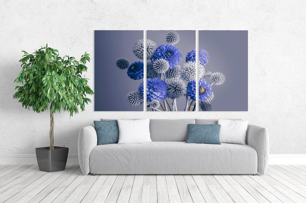 Модульная картина в гостиную / спальню  Сині квіти   ART-244_3A 100х150 см Киев - изображение 2