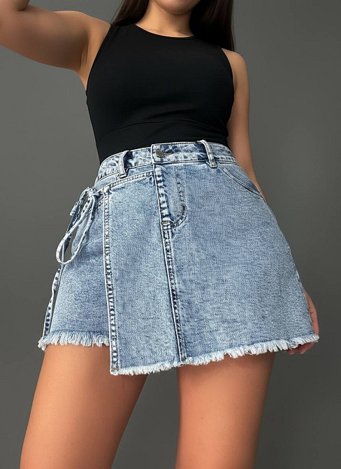 Шорты-юбка женские Vanver 221-225 джинсовые на запах с завязкой голубые, голубой, 26, 26, 70 см, 99 см Киев - изображение 1