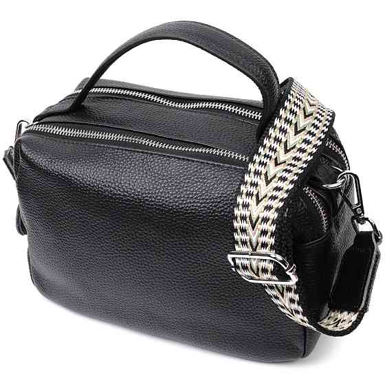 Сумка прямоугольная для женщин на два отделения из натуральной кожи Vintage 22343 Черная Киев