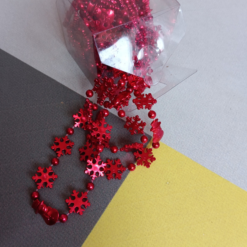 Ожерелье на елку, 10 м красные снежинки. Киев - изображение 1