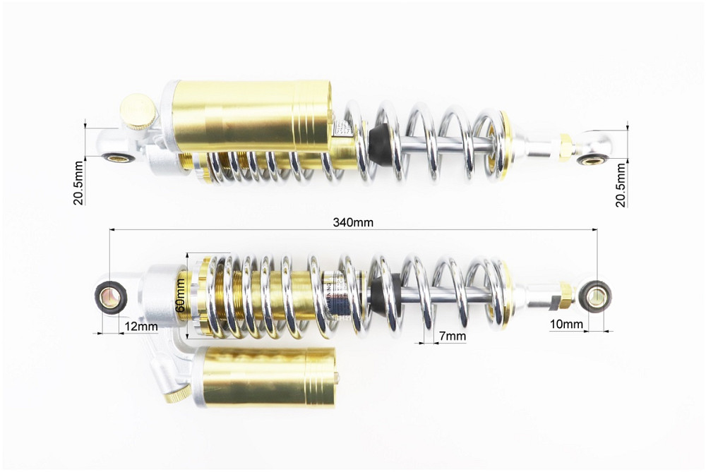 Амортизатор задній JH/CB/CG - 340мм*d60мм (втулка 12мм / втулка 10;12мм) газовий регул., хром к-кт 2шт Київ - фото 3
