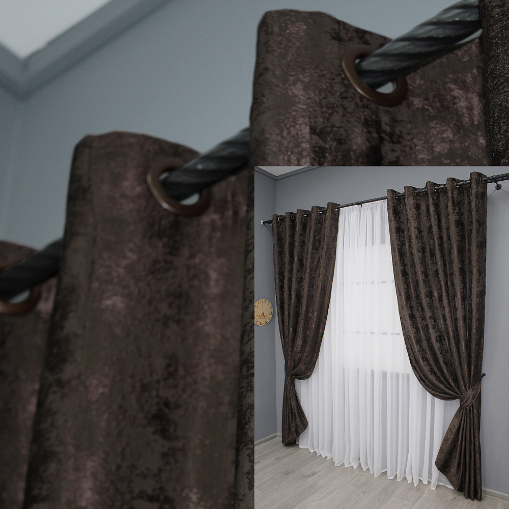 Комплект штор на люверсах VR-Textil Жакард Sultan XO № 1122ш Венге 150х250 см 2 шт (37-0207) Київ - фото 1
