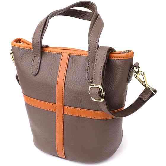 Женская кожаная сумка с коричневой вставкой на лицевой стороне Vintage 22999 Бежево-серый Киев