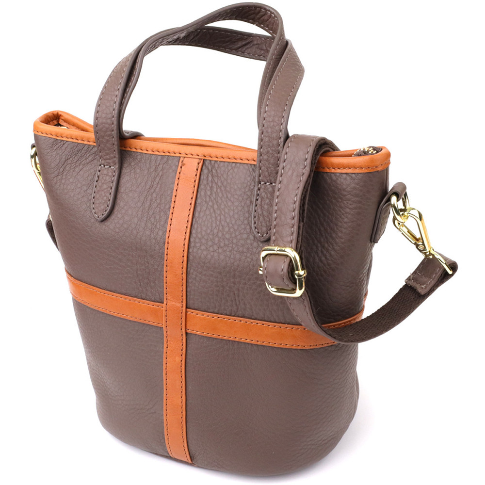 Жіноча шкіряна сумка з коричневою вставкою на лицьовій стороні Vintage 22999 Бежево-сірий Київ - фото 1