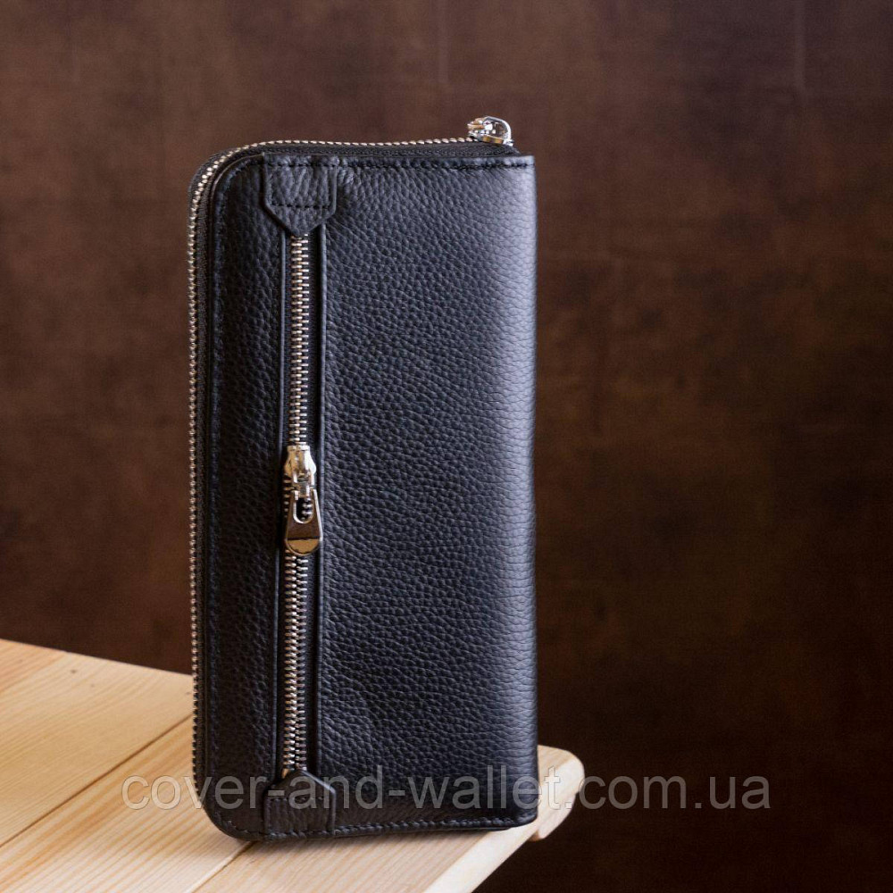 Большой кожаный кошелек клатч на много карточек черного цвета ST Leather Киев - изображение 9