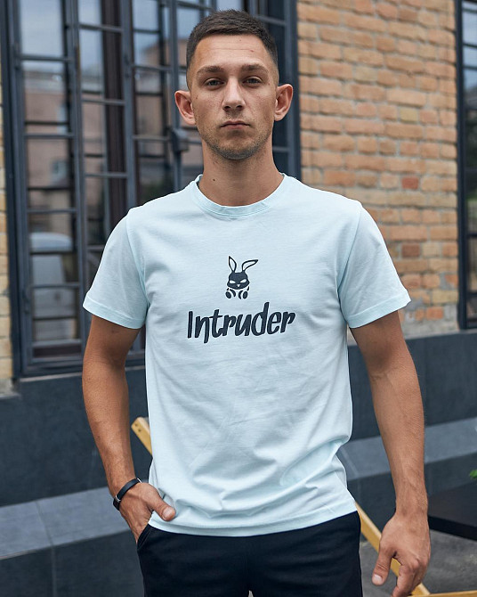Чоловіча футболка Intruder Bunny бавовна c лого та написом класична однотонна Туреччина бірюзова Одеса - фото 2