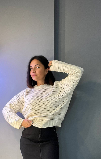 Свитер женский MIX RAY 6766 ажурная вязка прозрачная сетка паутинка, молочний, one size Киев - изображение 8
