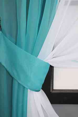 Кухонные шторы VR-Textil № 017к комбинированные с подвязками лазурный с белым 265х170 см (52-0676) Киев