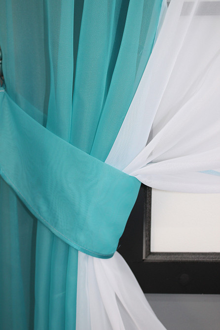 Кухонные шторы VR-Textil № 017к комбинированные с подвязками лазурный с белым 265х170 см (52-0676) Киев - изображение 3