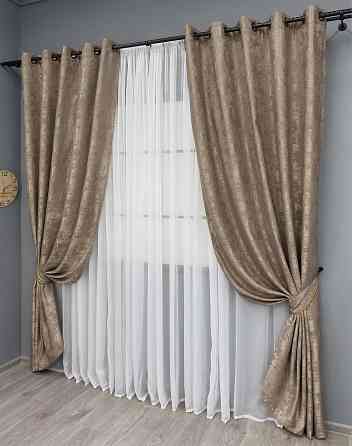 Комплект штор на люверсах VR-Textil Жаккард Sultan XO № 1682ш 150х250 см 2 шт какао (37-0198) Киев