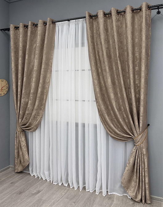 Комплект штор на люверсах VR-Textil Жаккард Sultan XO № 1682ш 150х250 см 2 шт какао (37-0198) Киев - изображение 3