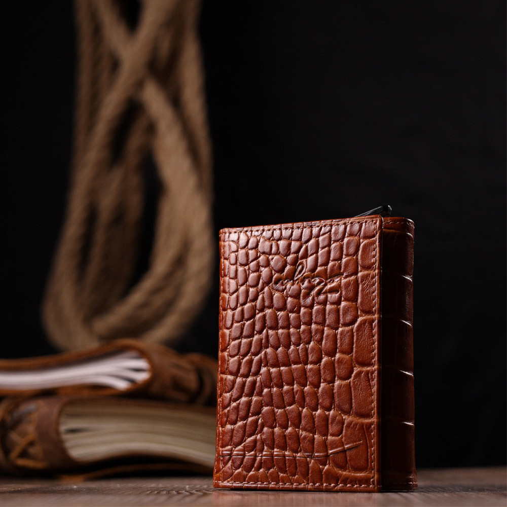 Визитница из натуральной фактурной кожи под крокодила KARYA 20986 Коричневый Киев - изображение 3