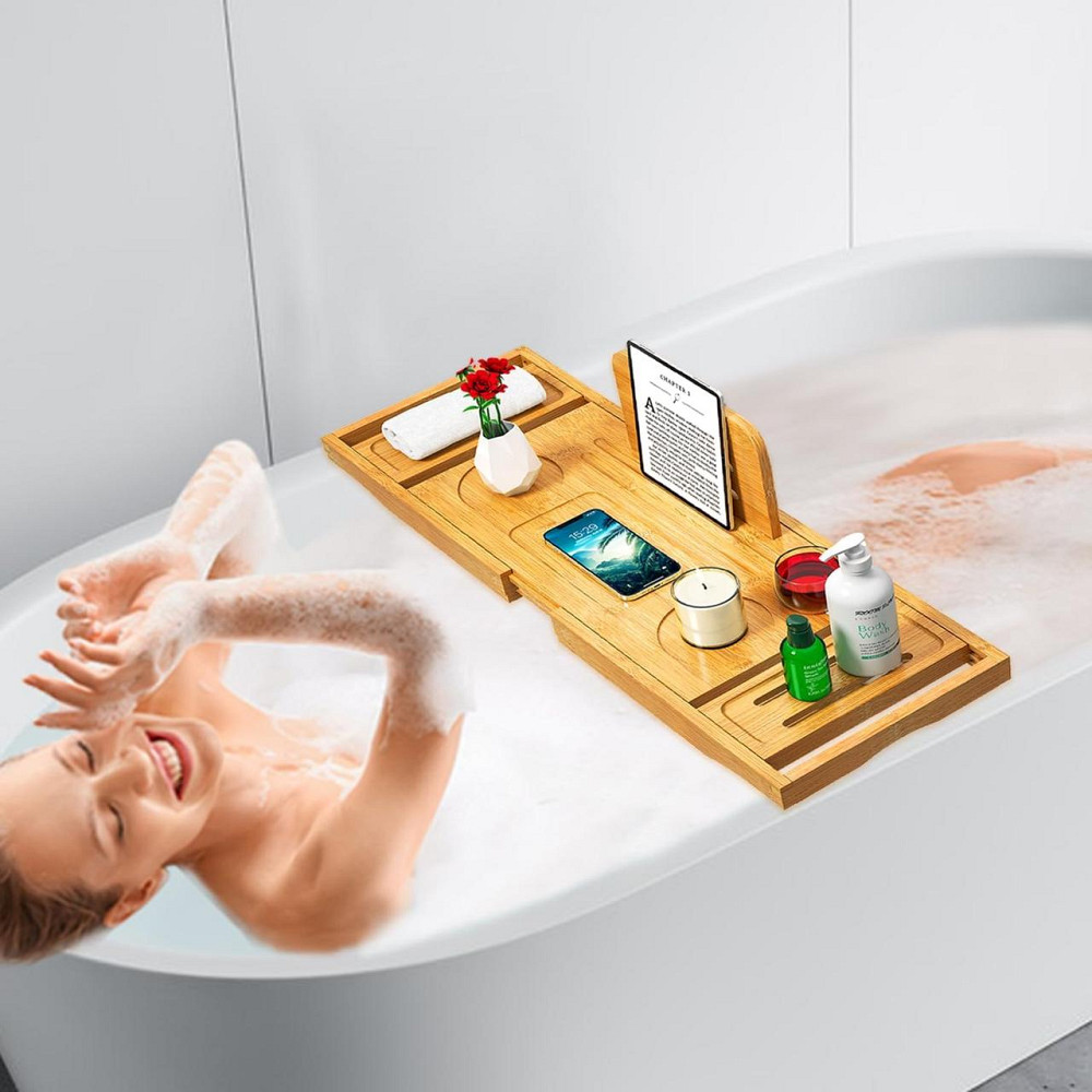 Піднос для ванни Bathtub Tray Caddy бамбук розсувний підставка для келиха планшета регульований Київ - фото 6