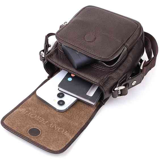 Компактная мужская сумка из мягкой натуральной кожи Коричневый (Tony Perotti) Киев