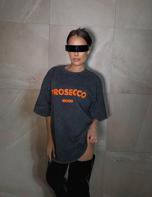Женская трендовая оверсайз футболка с накатом PROSECCO трикотаж - 100% хлопок в технике тай-дай Одесса - изображение 5