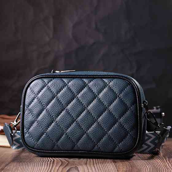 Кожаная сумка через плечо на одно отделение для женщин Синяя (Vintage) Киев