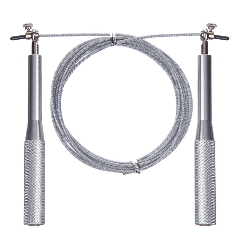 Швидкісна скакалка EasyFit Aluminium зі сталевим тросом та алюмінієвими ручками сіра Коломия - фото 2