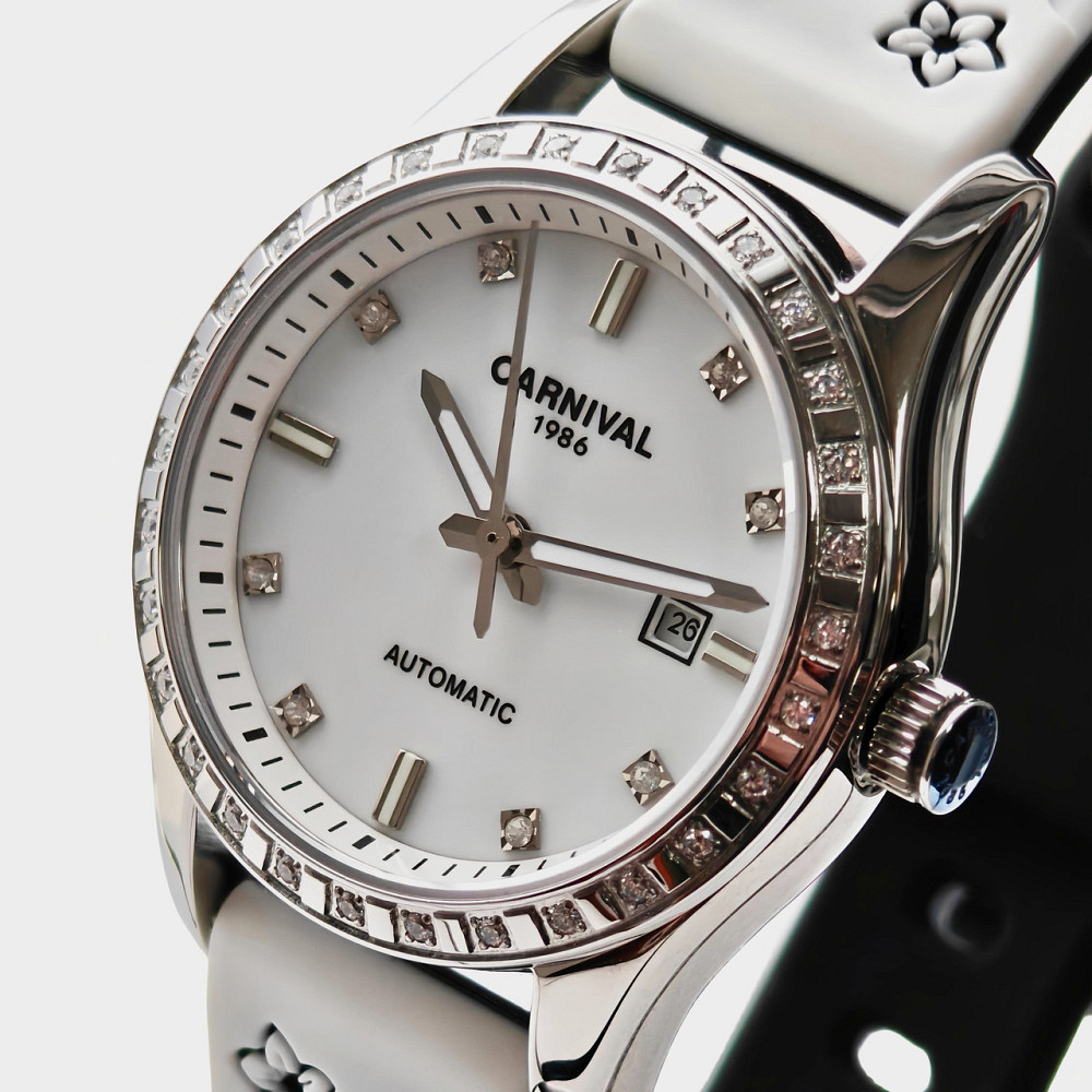 Годинник жіночий механічний Carnival Luiza White Flower (2 ремінці) Київ - фото 3